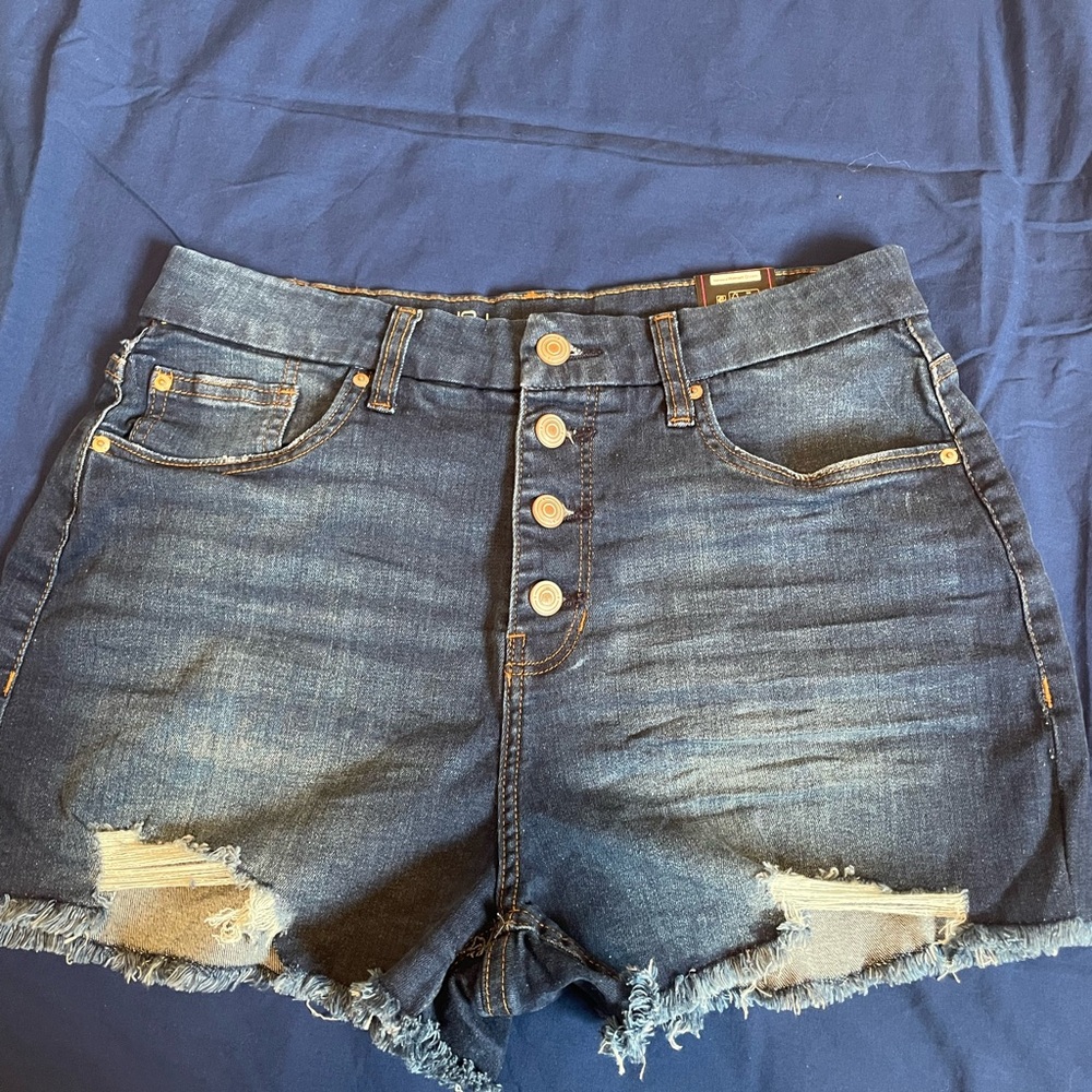 No Boundaries Blue Jean Shorts High-Waisted Distressed
